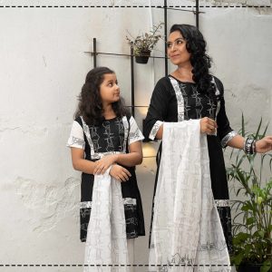 Best Eid Festival Media Screen Printed Black Color Cotton Kameez Set