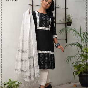 Best Eid Festival Media Screen Printed Black Color Cotton Kameez Set