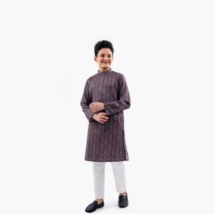 Boys Coffee Color Printed Panjabi - LubnanBD