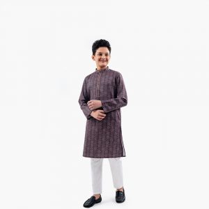 Boys Coffee Color Printed Panjabi - LubnanBD