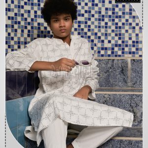 Buy Eid Special Cotton Fabric White Color Block Printed Panjabi