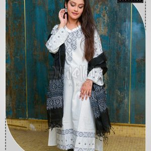 Buy Eid Special White Color Embroidered Cotton Kameez Set
