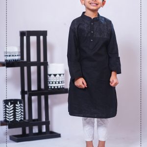 Fashionable Black Color Embroidered Cotton Baby Panjabi