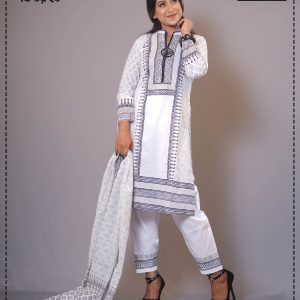 Latest Traditional Media Block Design & Embroidery Work Kameez Set