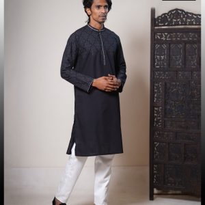 Latest Traditional Media Screen Printed Black & White Color Panjabi