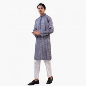 Lubnan Men’s Regular Fit Blue contrasted Panjabi | Infinity Mega Mall