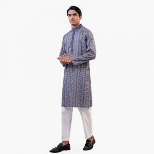 Lubnan Men’s Regular Fit Blue contrasted Panjabi | Infinity Mega Mall