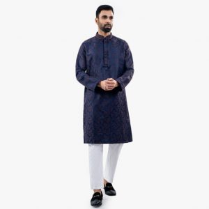 Lubnan Men’s Regular Fit Coffee & Blue Color Panjabi | Infinity Mega Mall
