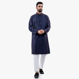 Lubnan Men’s Regular Fit Coffee & Blue Color Panjabi | Infinity Mega Mall