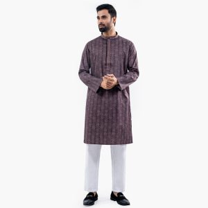 Lubnan Men’s Regular Fit Coffee Color Contrasted Panjabi - LubnanBD