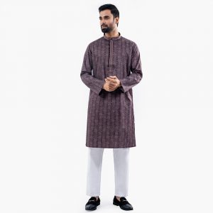 Lubnan Men’s Regular Fit Coffee Color Contrasted Panjabi - LubnanBD