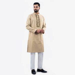 Lubnan Men’s Regular Fit Lite Golden Color Panjabi - LubnanBD