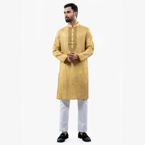 Lubnan Men’s Regular Fit Lite Yellow Color Panjabi - LubnanBD