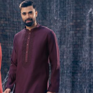 Lubnan Men’s Regular Fit Maroon Color Premium Panjabi - LubnanBD