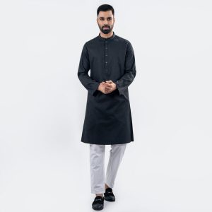 Lubnan Mens Black Color Slim Fit Casual Panjabi - LubnanBD