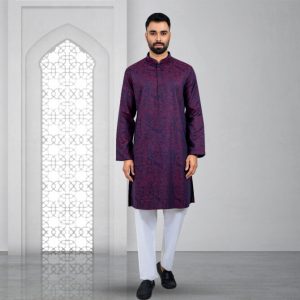 Lubnan Mens Blue Maroon Color Slim Fit Casual Panjabi | Infinity Mega Mall