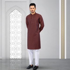 Lubnan Mens Chocolate Color Slim Fit Casual Panjabi | Infinity Mega Mall