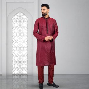 Lubnan Mens Maroon Color Regular Fit Panjabi Set | Infinity Mega Mall