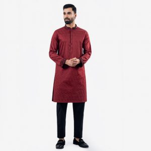Lubnan Mens Maroon Color Slim Fit Casual Panjabi | Infinity Mega Mall