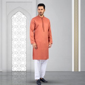 Lubnan Men's Regular Fit Deep Orange Color Panjabi | Infinity Mega Mall