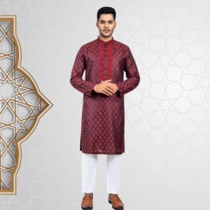Lubnan Mens Regular Fit Maroon Color Panjabi | Infinity Mega Mall