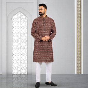 Lubnan Men's Regular Fit Olive Color Printed Panjabi | Infinity Mega Mall