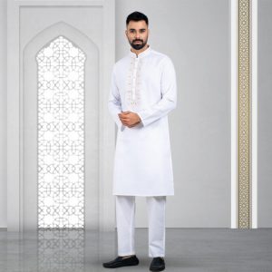 Lubnan Men's Regular Fit White Color Panjabi | Infinity Mega Mall