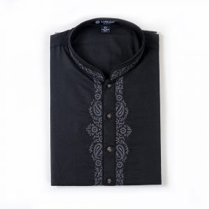 Lubnan Men's Slim Fit Black Color Panjabi | Infinity Mega Mall