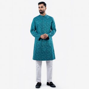 Lubnan Mens Turquoise Color Slim Fit Casual Panjabi | Infinity Mega Mall