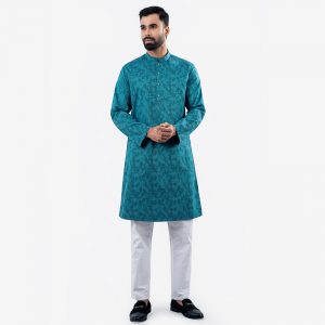 Lubnan Mens Turquoise Color Slim Fit Casual Panjabi | Infinity Mega Mall