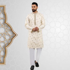 Mens Brown Color Printed Slim Fit Casual Panjabi by Lubnan | Infinity Mega Mall