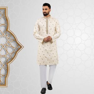 Mens Brown Color Printed Slim Fit Casual Panjabi by Lubnan | Infinity Mega Mall