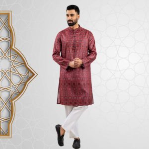 Men's Regular Fit Maroon Color Casual Panjabi by Lubnan | Infinity Mega Mall