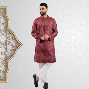 Men's Regular Fit Maroon Color Casual Panjabi by Lubnan | Infinity Mega Mall