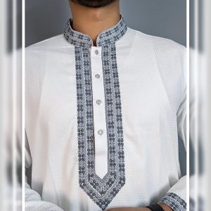New Looking Embroidered White Color Cotton Fabric Panjabi