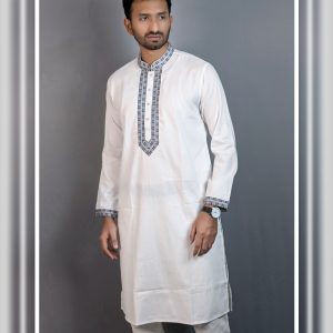 New Looking Embroidered White Color Cotton Fabric Panjabi