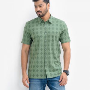 Olive Cotton Short Sleeve Comfort Shirt
