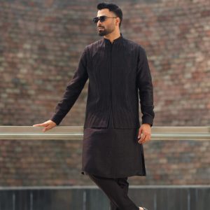 Premium Black Panjabi-Pajama & Waistcoat Set | Infinity Mega Mall
