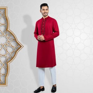 Premium Maroon Colour Regular Fit Panjabi by LUBNAN | Infinity Mega Mall