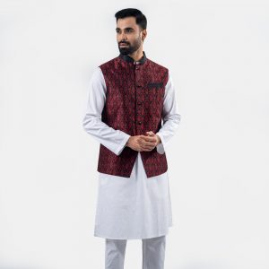 Premium Maroon Floral Colour Printed Waistcoat by LUBNAN - LubnanBD