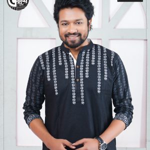 Premium Quality Media Block Printed Black Color Cotton Panjabi