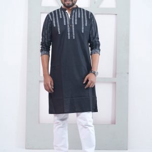 Premium Quality Media Block Printed Black Color Cotton Panjabi