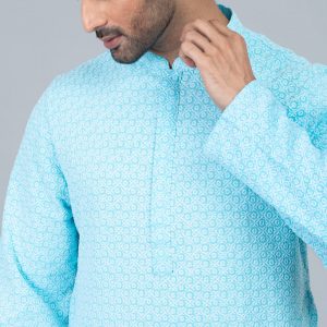 Regular Fit Schiffli-Embroidered Panjabi