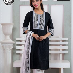 Sadakalo's New Ekushe Media Block Design Black Kameez Set