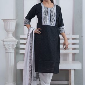Sadakalo's New Ekushe Media Block Design Black Kameez Set