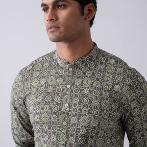 Slim Fit Ajrakh Printed Cotton Panjabi
