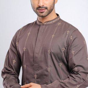 Slim Fit Two-Tone Fabric Floral Embroidered Panjabi