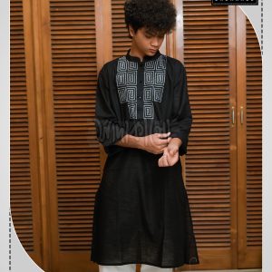 Stylish Block Print & Embroidered Cotton Panjabi for Eid Festival