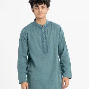 Teal Cotton Semi Fitted Panjabi