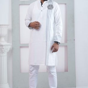 Traditional Media Block Design Cotton Panjabi for This Ekushe